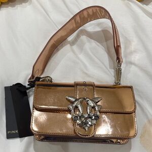 Pinko Rose Gold Clutch with Silver Accents